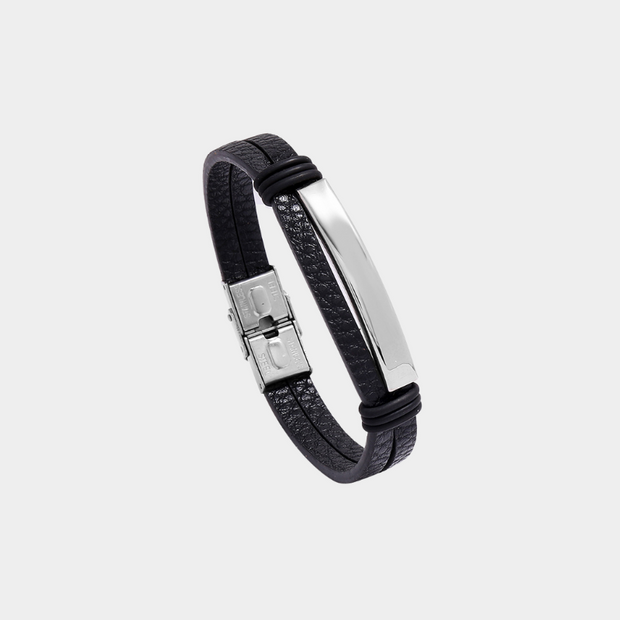 Alex Men's Bracelet – Double Black Leather Cord &amp; Silver Steel